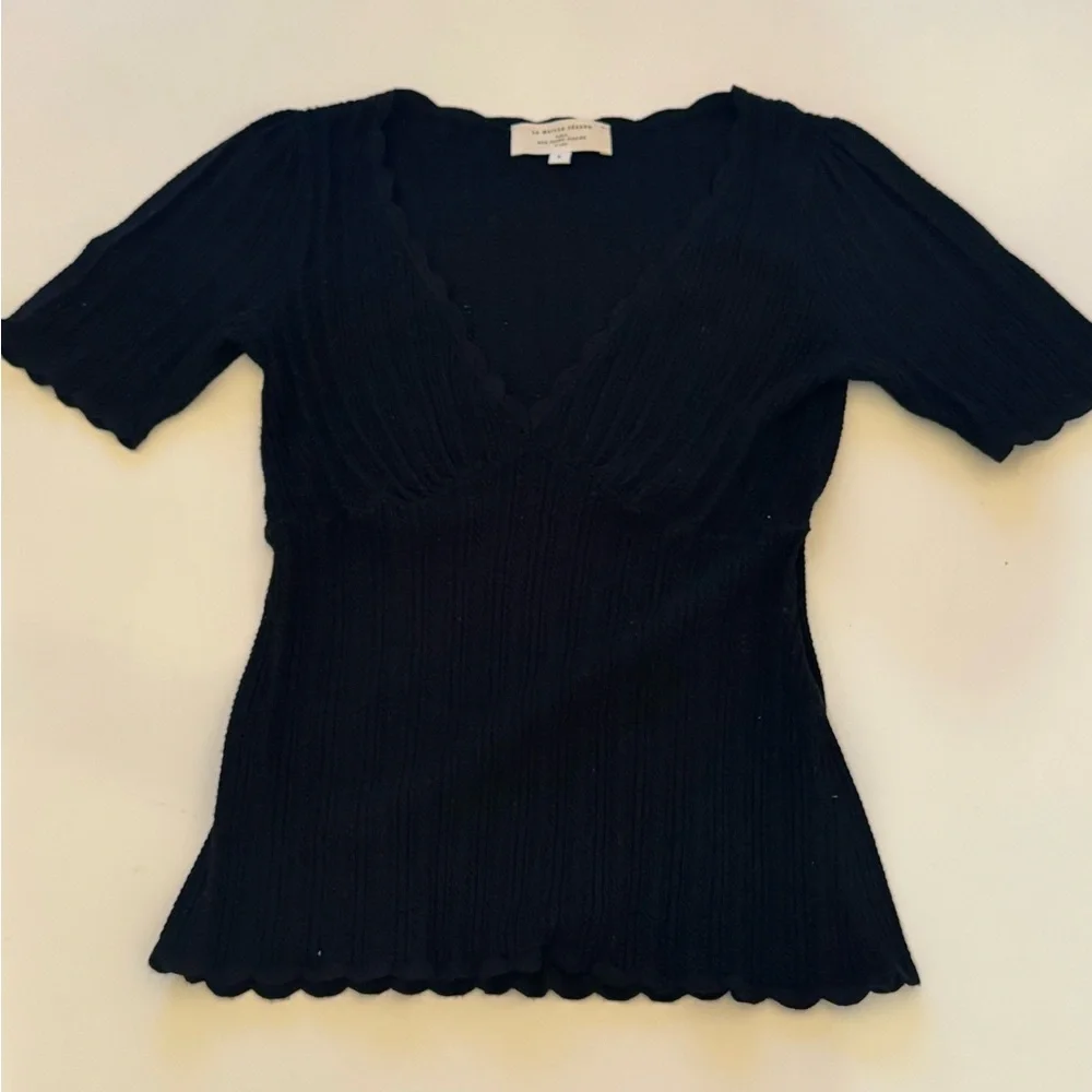 Sezane Black Ribbed Women's Blouse - Picture 6 of 11